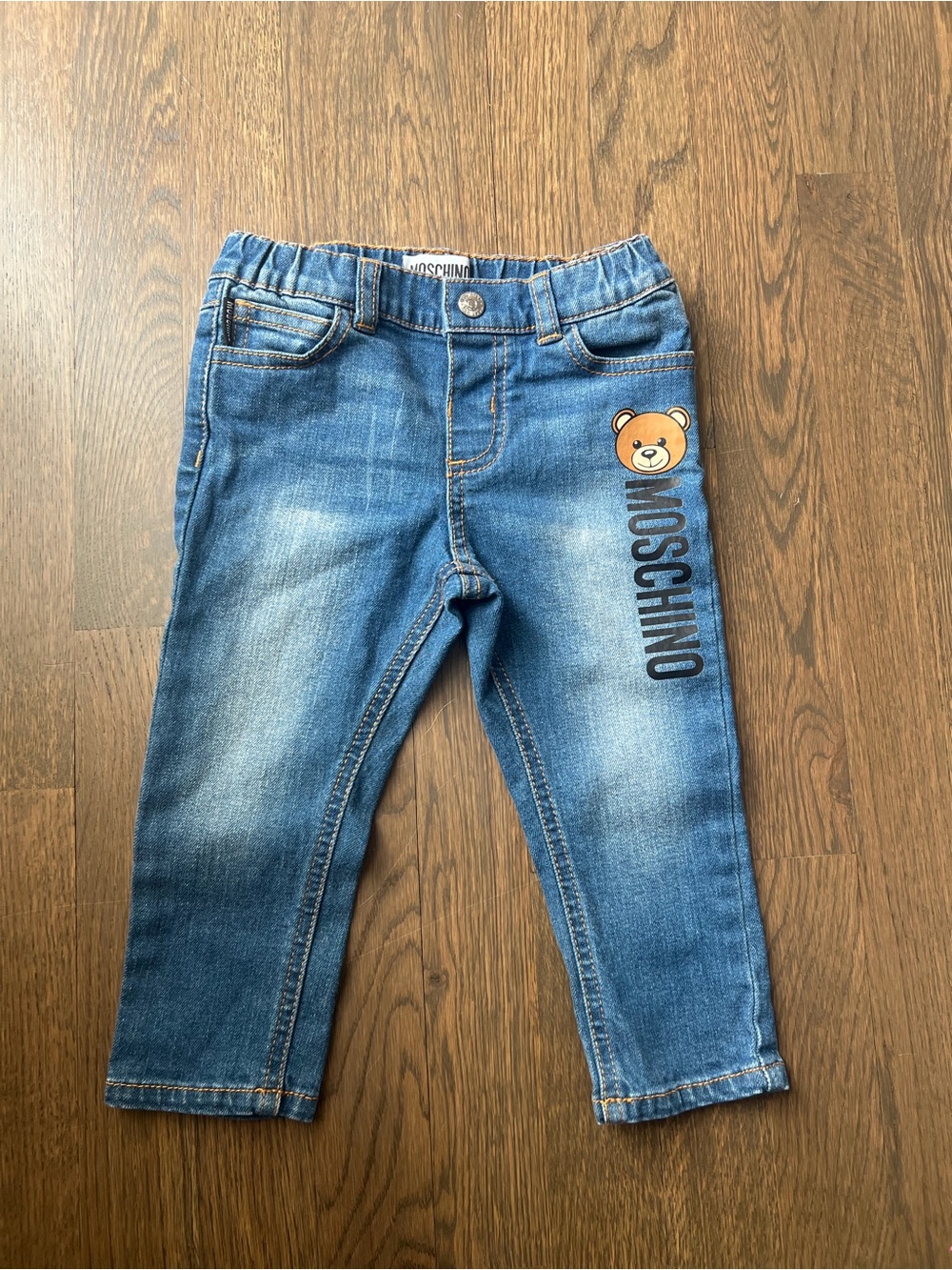 Moschino Blue Toddler Jeans with Teddy Logo and Side Script